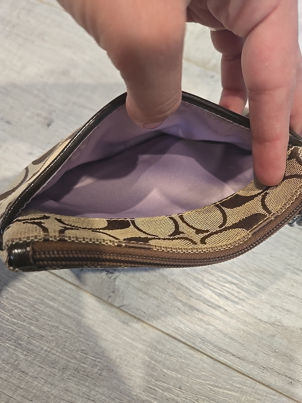 Coach Signature Jacquard Wristlet in Brown/Khaki - Picture 5 of 11